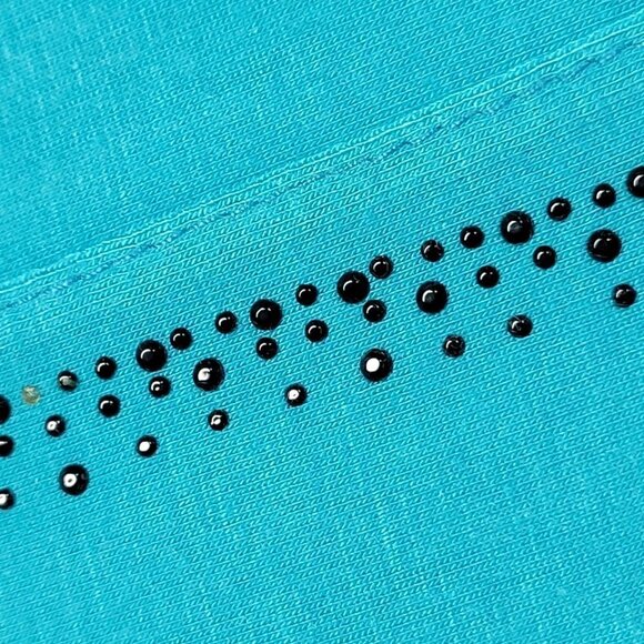 BLUE Elastic Waist Cotton Poly Capri Pants with Sequin Accents Size L/XL - Picture 7 of 7